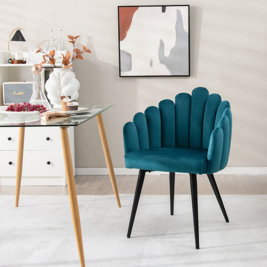 Modern Velvet Dining Chair with Metal Base and Petal Backrest-Teal