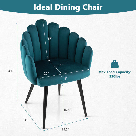 Modern Velvet Dining Chair with Metal Base and Petal Backrest-Teal