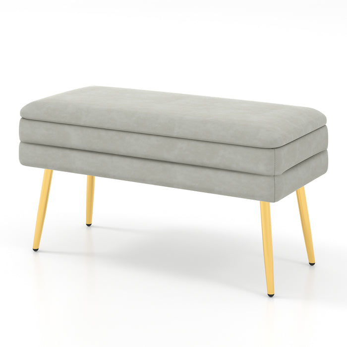 Velvet Upholstered Storage Bench with Removable Top-Grey