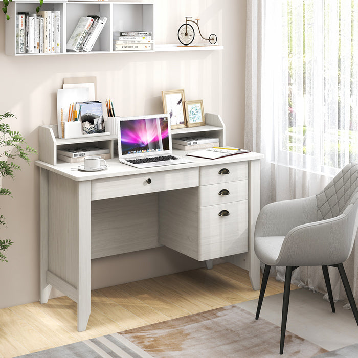 Vintage Computer Desk with Storage Shelves and 4 Drawer-White