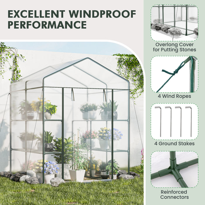 Walk-in Greenhouse with 3 Tiers 8 Shelves PVC Cover Roll-up Zippered Door