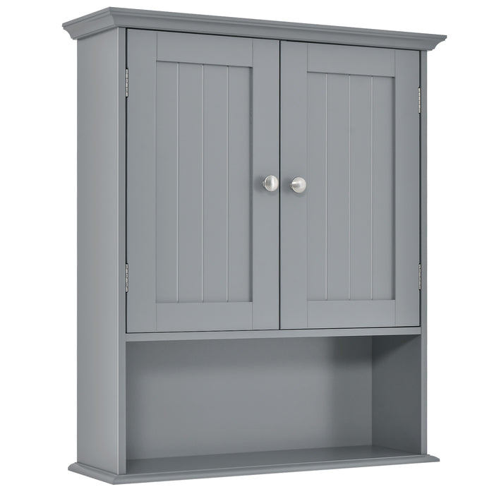 Wall Mount Bathroom Cabinet Storage Organizer with Doors and Shelves-Gray