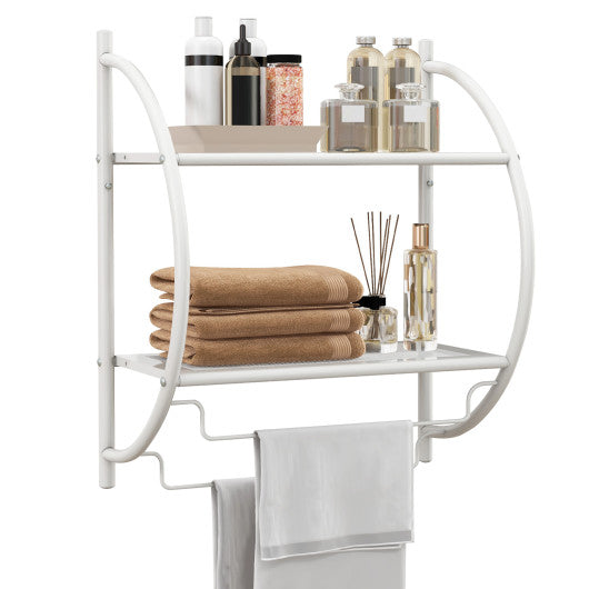 Wall Mounted 2-Tier Bathroom Towel Rack with 2 Towel Bars-White