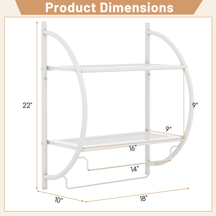 Wall Mounted 2-Tier Bathroom Towel Rack with 2 Towel Bars-White