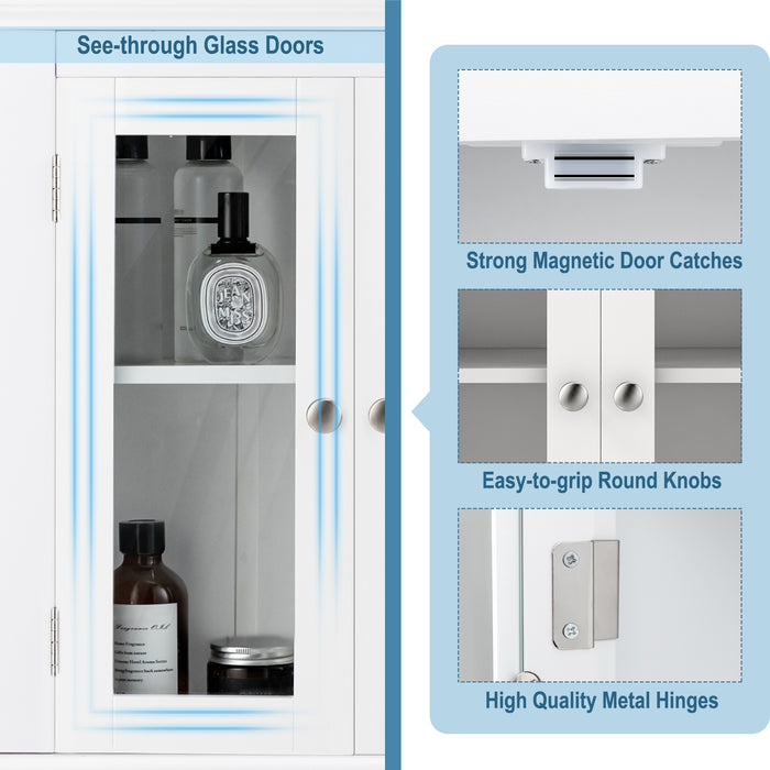 Wall Mounted Door Cabinet with 3-Level Adjustable Shelf-White