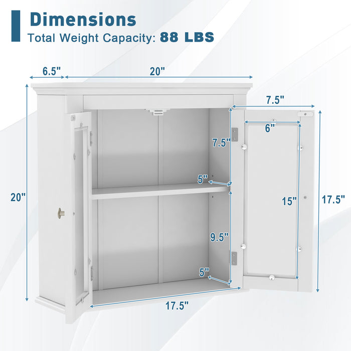 Wall Mounted Door Cabinet with 3-Level Adjustable Shelf-White