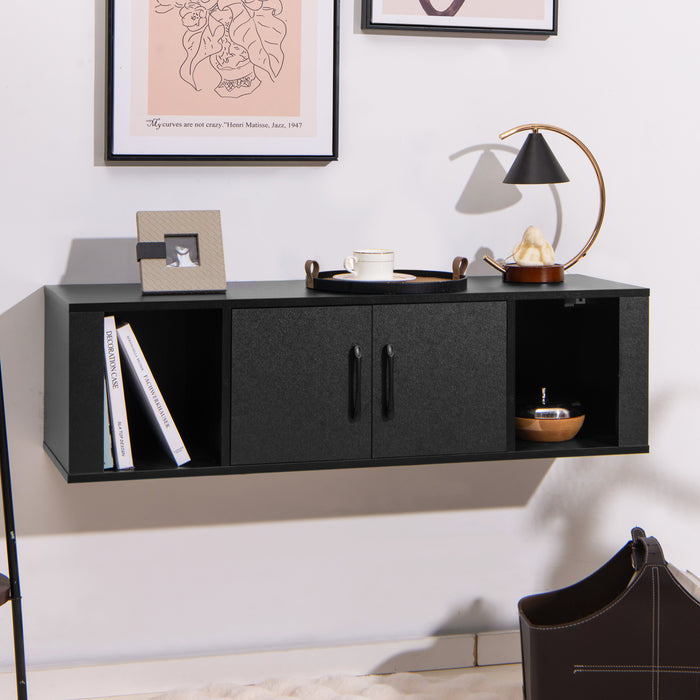 Wall Mounted Floating 2 Door Desk Hutch Storage Shelves