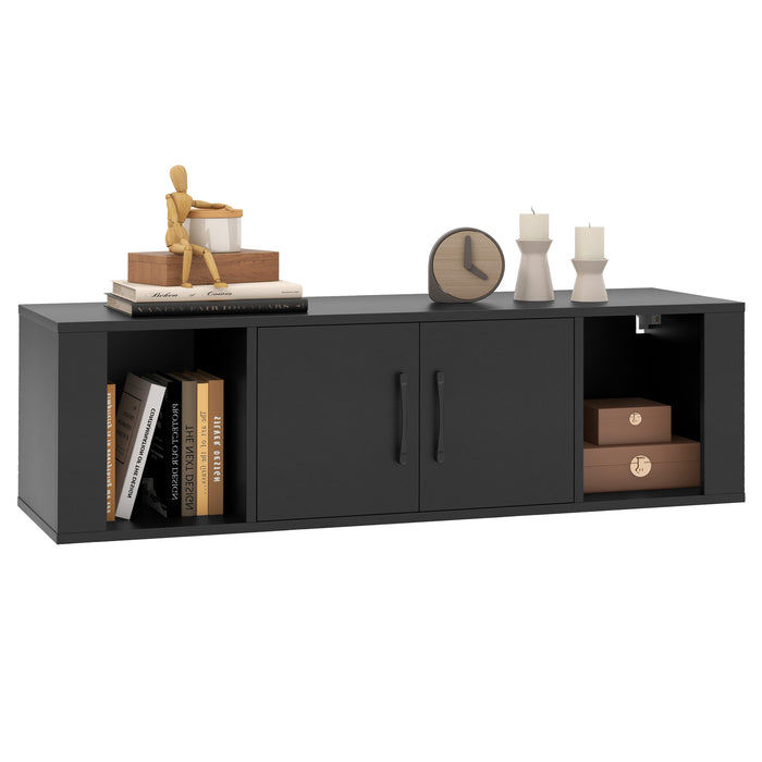 Wall Mounted Floating 2 Door Desk Hutch Storage Shelves