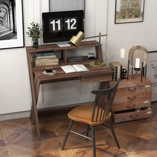 Small Computer Desk with Storage Drawer-Walnut