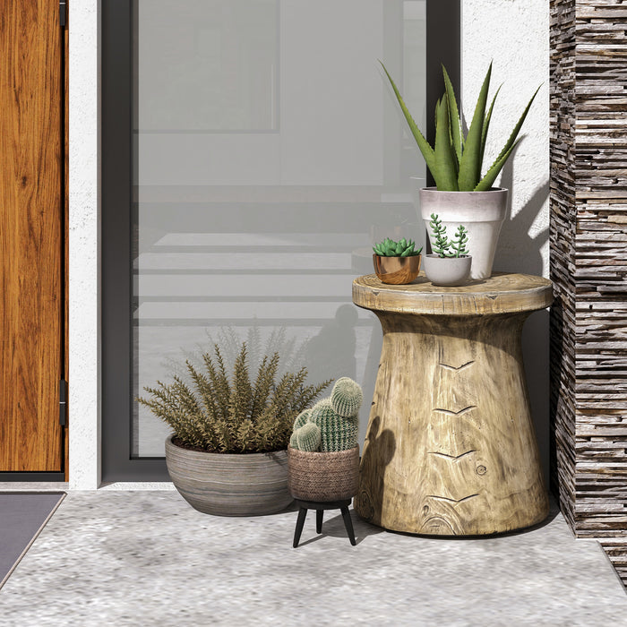 2-in-1 Rock End Table with Wood Grain for Living Room