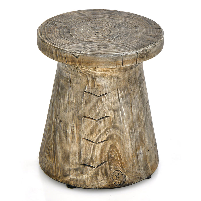 2-in-1 Rock End Table with Wood Grain for Living Room