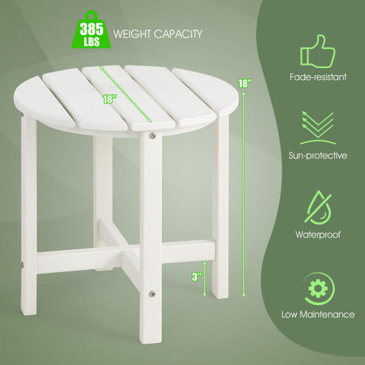 18 Inch Round Weather-Resistant Adirondack Side Table-White