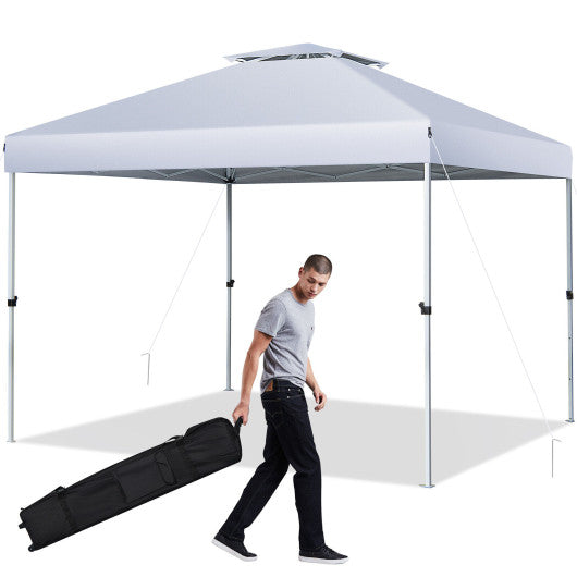 2-Tier 10 x 10 Feet Pop-up Canopy Tent with Wheeled Carry Bag-White