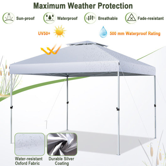 2-Tier 10 x 10 Feet Pop-up Canopy Tent with Wheeled Carry Bag-White