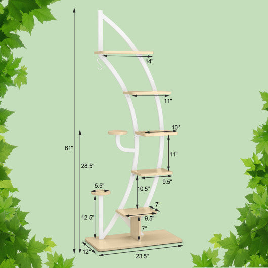 6-Tier 9 Potted Metal Plant Stand Holder Display Shelf with Hook-White