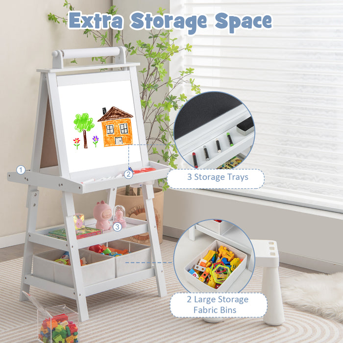 3-in-1 Double-Sided Storage Art Easel-White