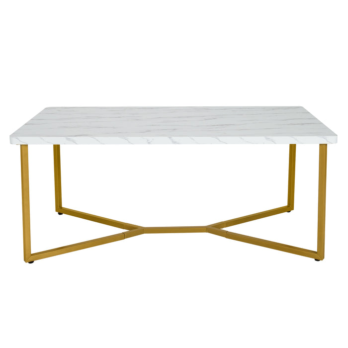 White Faux Marble Coffee Table with Gold Finished Metal Frame