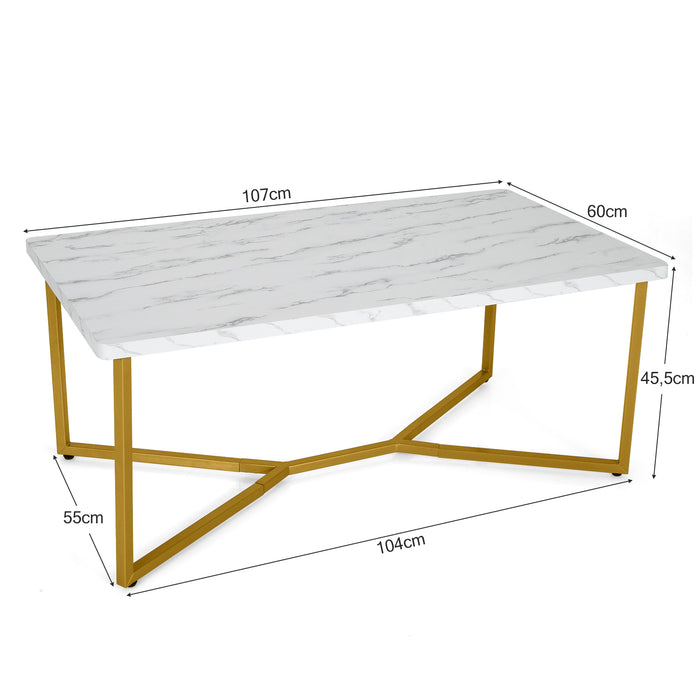 White Faux Marble Coffee Table with Gold Finished Metal Frame