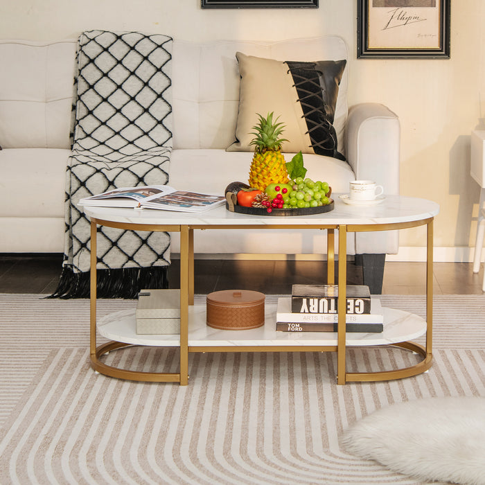 Marble Coffee Table with Open Storage Shelf-White