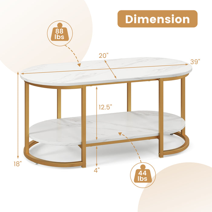 Marble Coffee Table with Open Storage Shelf-White