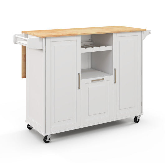 Rolling Kitchen Island Cart with Drop-Leaf Countertop ad Towel Bar-White