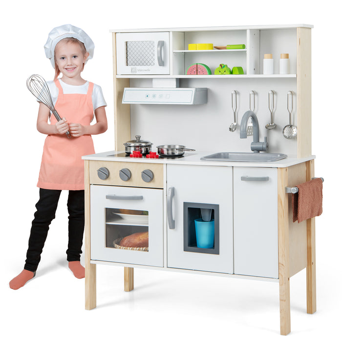 Wooden Pretend Play Kitchen Set for Toddlers-White