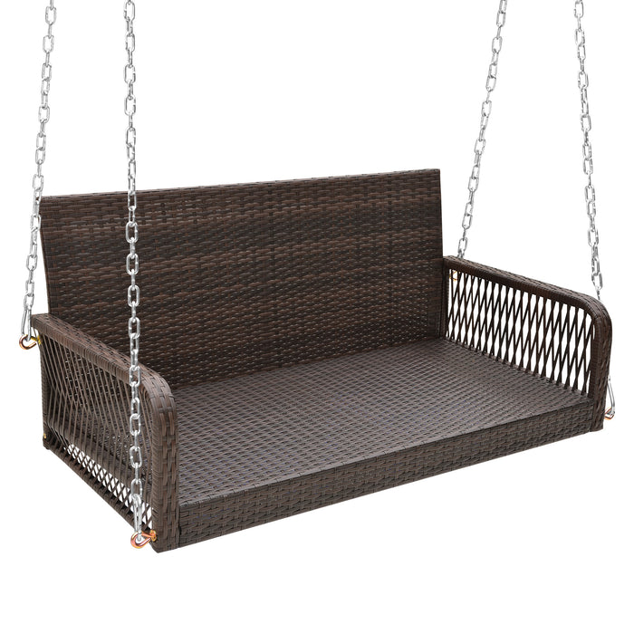 2-Person Outdoor Wicker Porch Swing with Seat and Back Cushions-Black