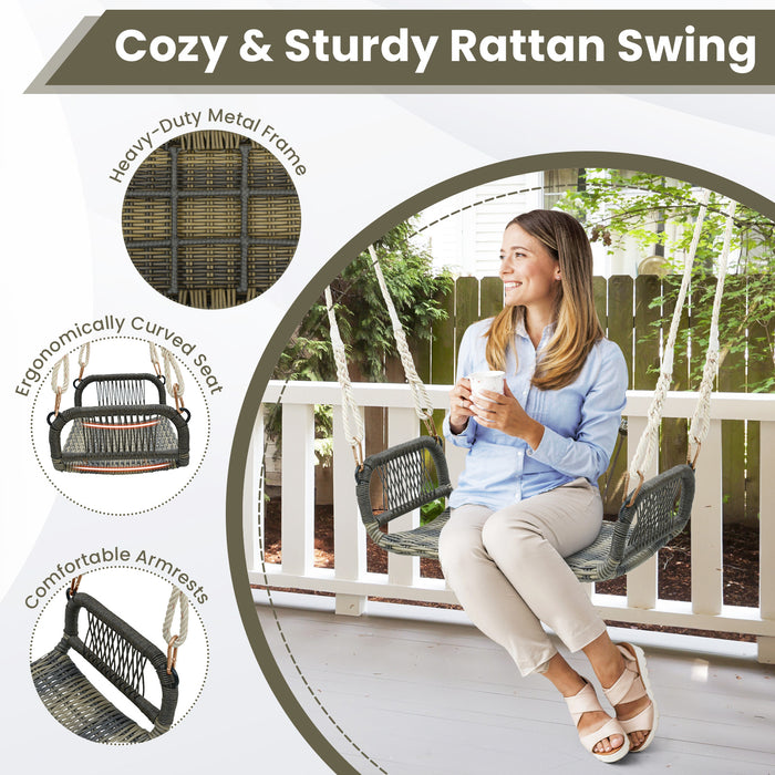 Wicker Porch Swing Seat with Cozy Armrests