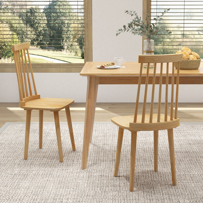 Windsor Dining Chairs Set of 2 with High Spindle Back and Natural Rubber Wood Legs for Dining Room Living Room-Natural