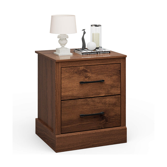 Wood Compact Floor Nightstand with Storage Drawers-Rustic Brown