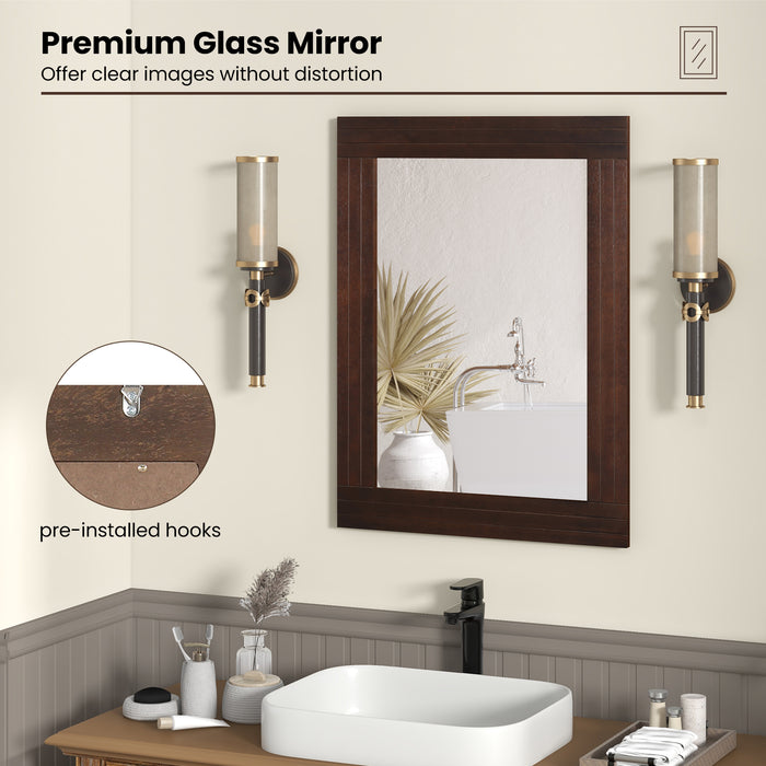 Wood Framed Wall Mirror for Bedroom Living Room Vanity Entryway-Brown