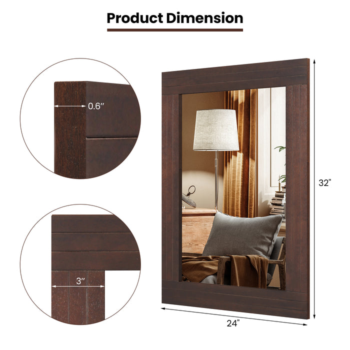 Wood Framed Wall Mirror for Bedroom Living Room Vanity Entryway-Brown