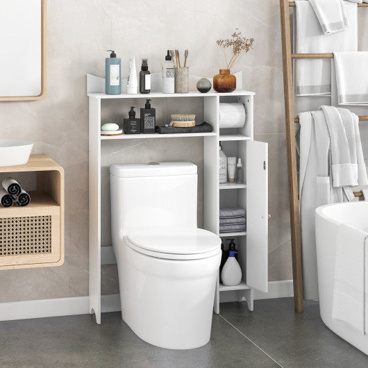 Wood Over the Toilet Bathroom Space Saver with Paper Holder and Shelf-White