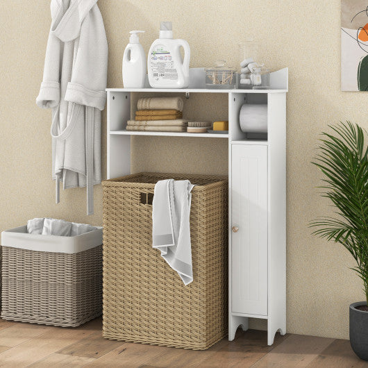 Wood Over the Toilet Bathroom Space Saver with Paper Holder and Shelf-White