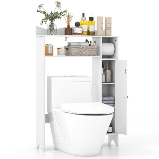 Wood Over the Toilet Bathroom Space Saver with Paper Holder and Shelf-White