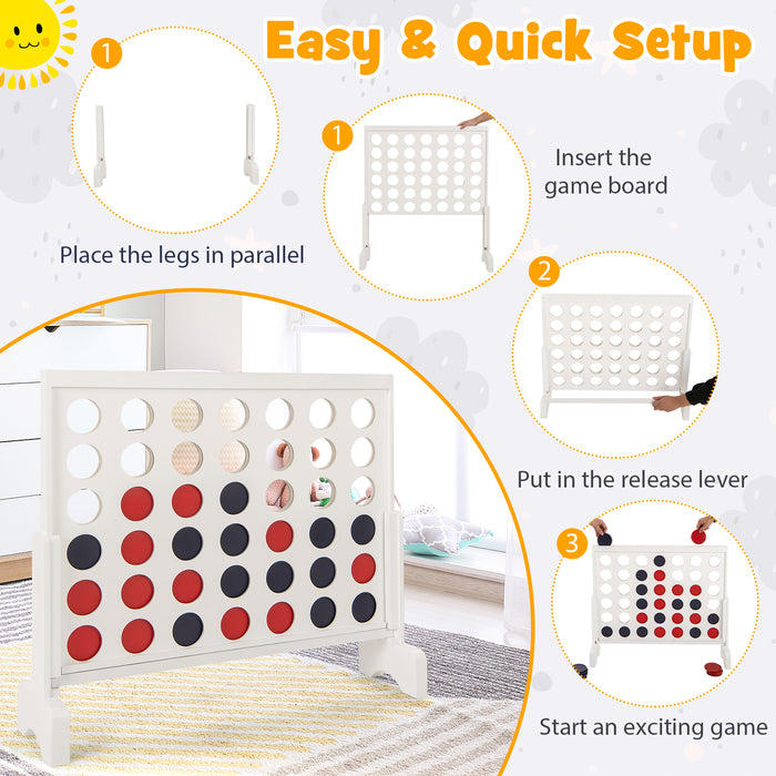 Wooden 4-in-a-row Game Set with 42 PCS Chips and 600D Oxford Fabric Carrying Bag-White