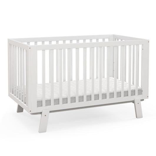 Rubber Wood Baby Crib with Adjustable Mattress Heights and Guardrails-White