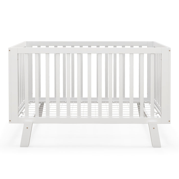 Rubber Wood Baby Crib with Adjustable Mattress Heights and Guardrails-White