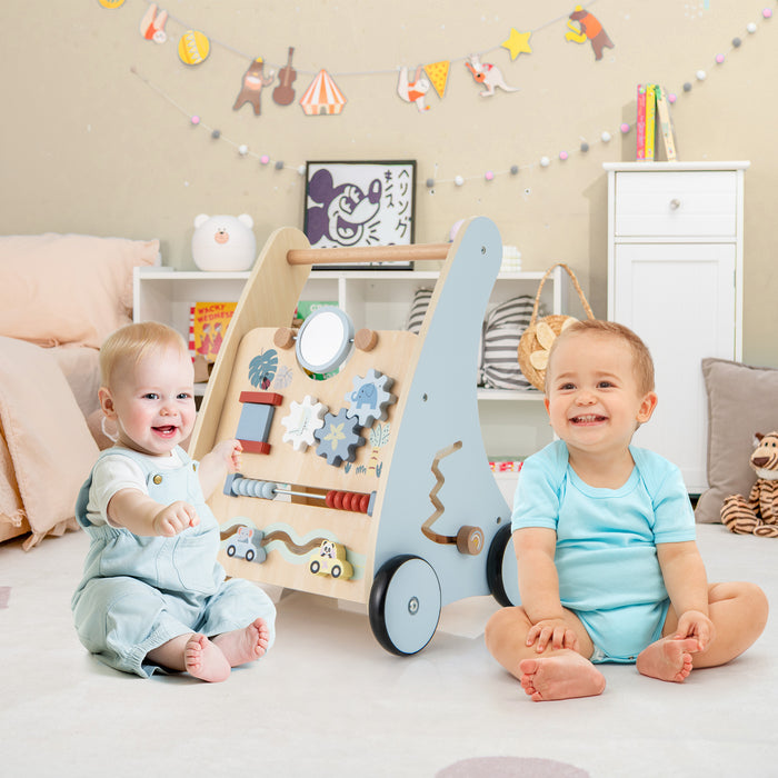 Wooden Baby Push and Pull Walker with Multi-Activity Learning Center