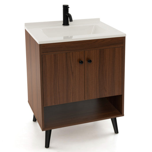 25 Inch Wooden Bathroom Storage Cabinet with Sink-Walnut