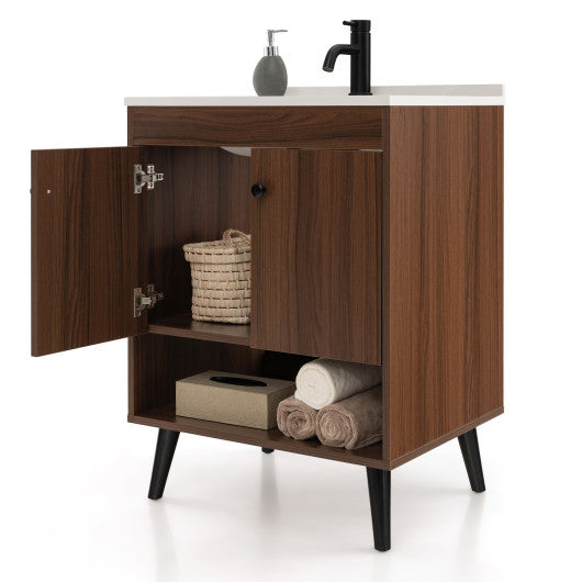 25 Inch Wooden Bathroom Storage Cabinet with Sink-Walnut