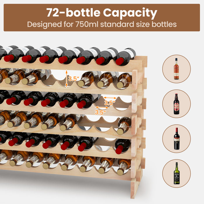 Wooden Bottle Rack Wine Display Shelves for 72 Bottles