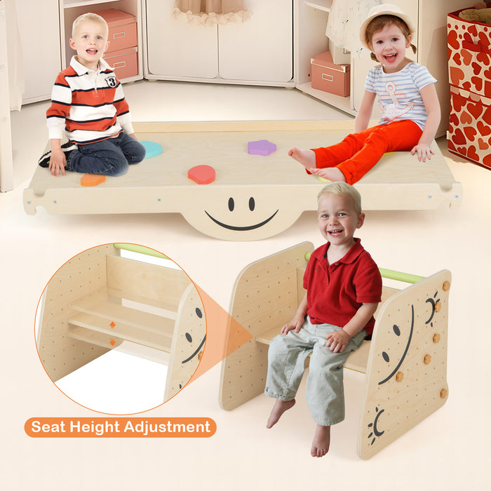 Wooden Climbing Toy Triangle Climber Set with Seesaw-Multicolor