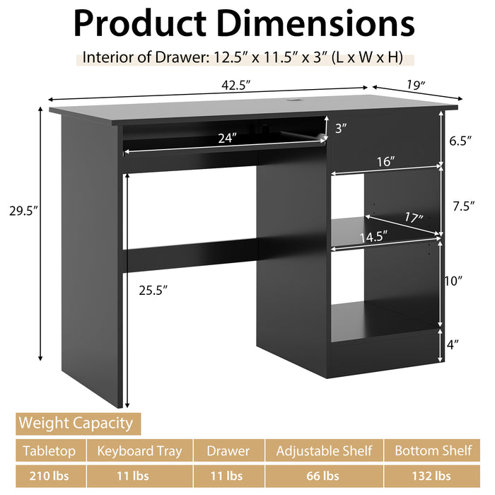 Wooden Computer Desk with CPU Stand-Black