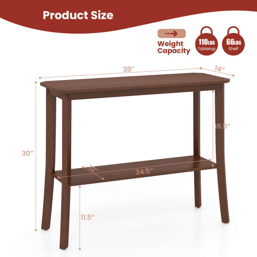 2-Tier Freestanding Wooden Console Table with Open Shelf