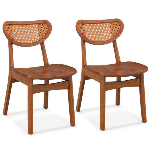 Wooden Dining Chair Set of 2 with Breathable Mesh Cane Backrest-Walnut