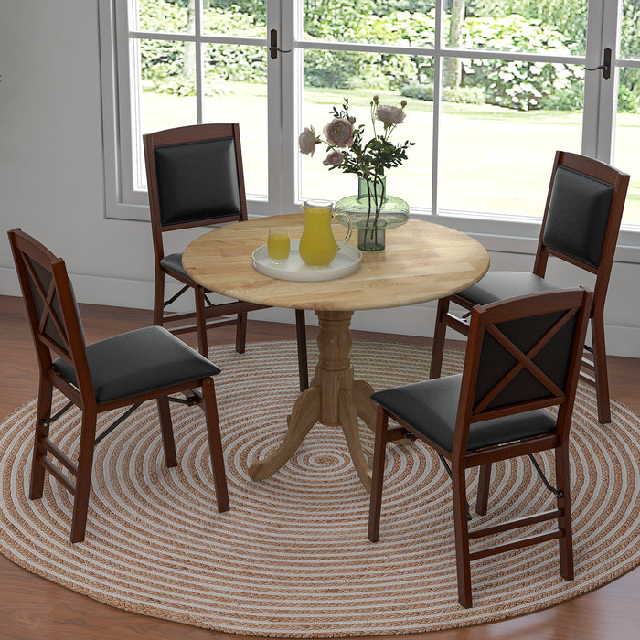 Wooden Dining Table with Round Tabletop and Curved Trestle Legs-Natural