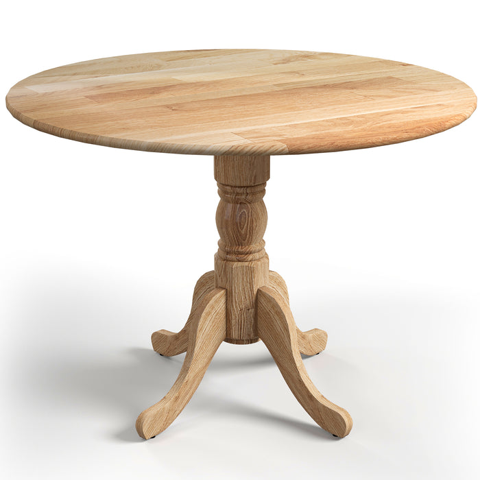 Wooden Dining Table with Round Tabletop and Curved Trestle Legs-Natural