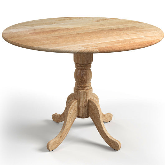 Wooden Dining Table with Round Tabletop and Curved Trestle Legs-Natural