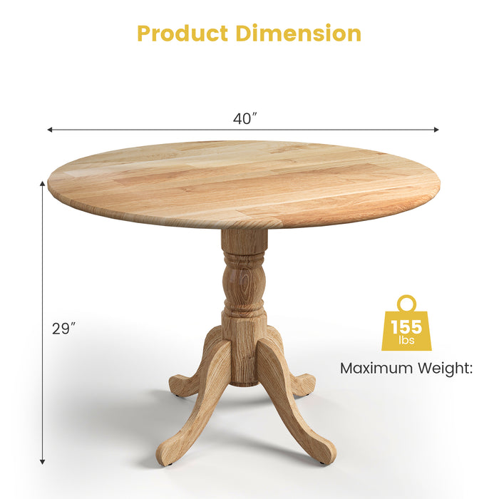 Wooden Dining Table with Round Tabletop and Curved Trestle Legs-Natural